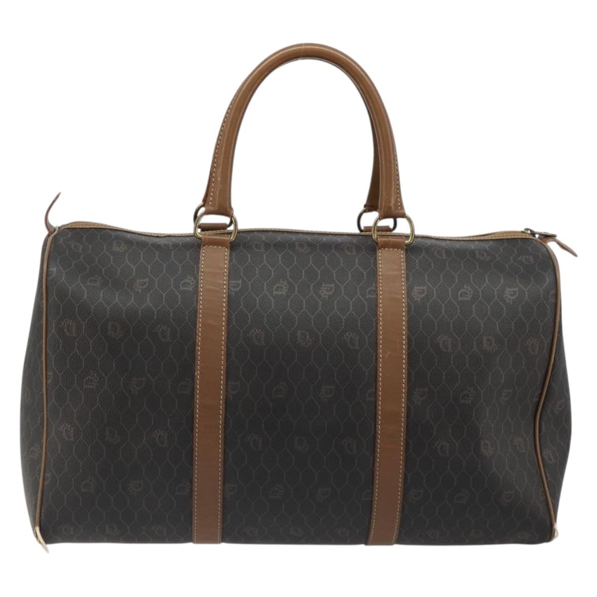 Christian Dior Honeycomb Canvas Boston Bag PVC Black Gold Auth ep14768
