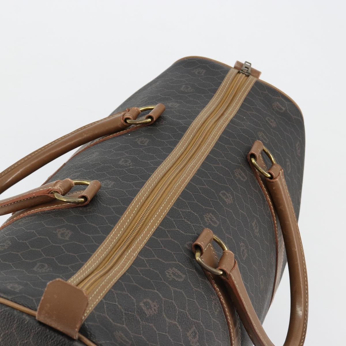 Christian Dior Honeycomb Canvas Boston Bag PVC Black Gold Auth ep14768