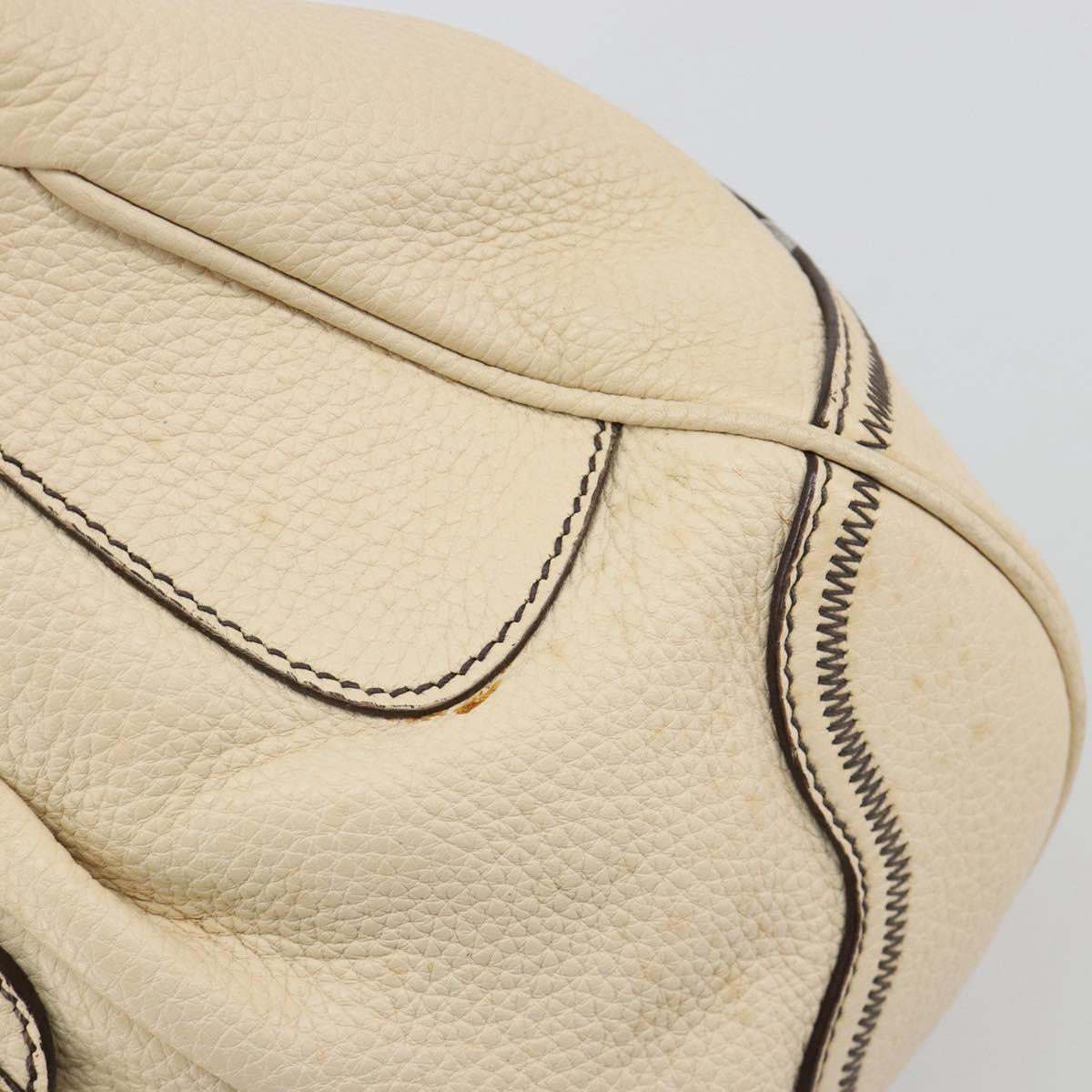 PRADA Hand Bag Leather Ivory Silver Auth ep14770A
