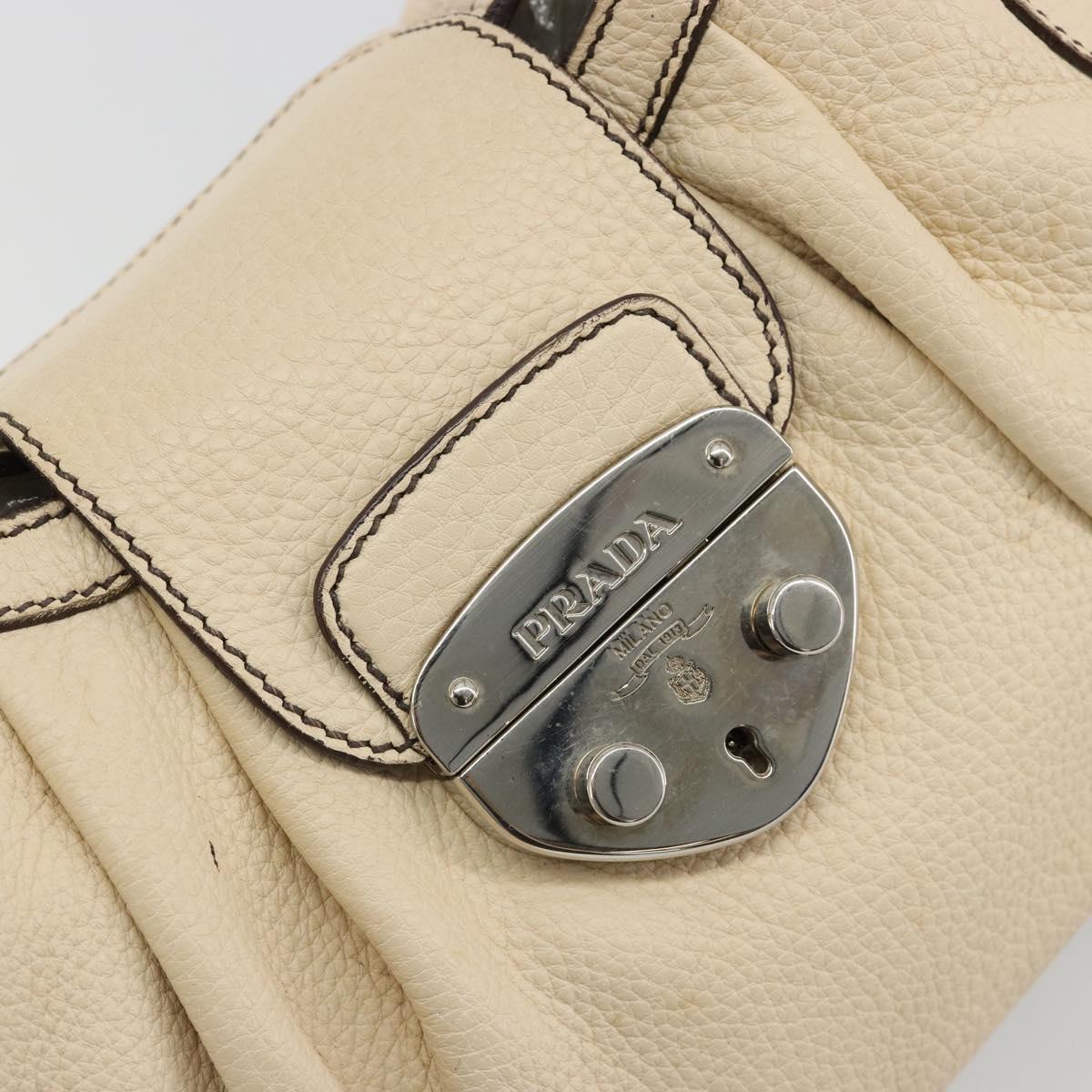 PRADA Hand Bag Leather Ivory Silver Auth ep14770A