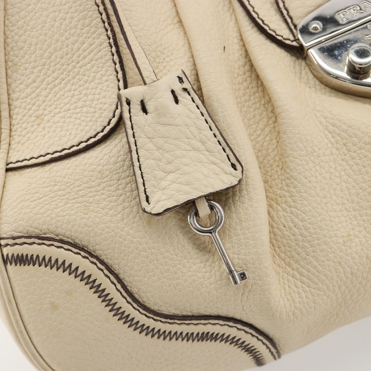 PRADA Hand Bag Leather Ivory Silver Auth ep14770A