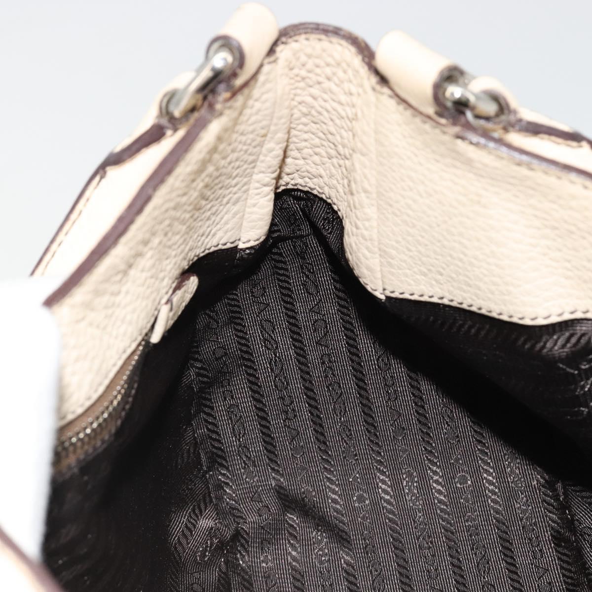 PRADA Hand Bag Leather Ivory Silver Auth ep14770A