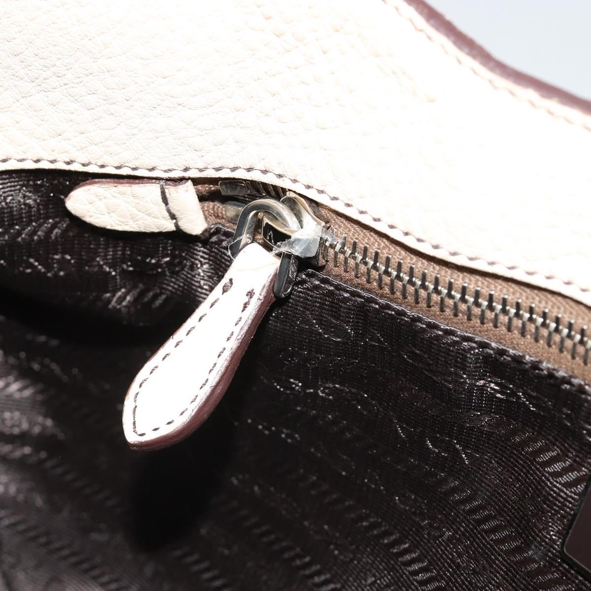 PRADA Hand Bag Leather Ivory Silver Auth ep14770A