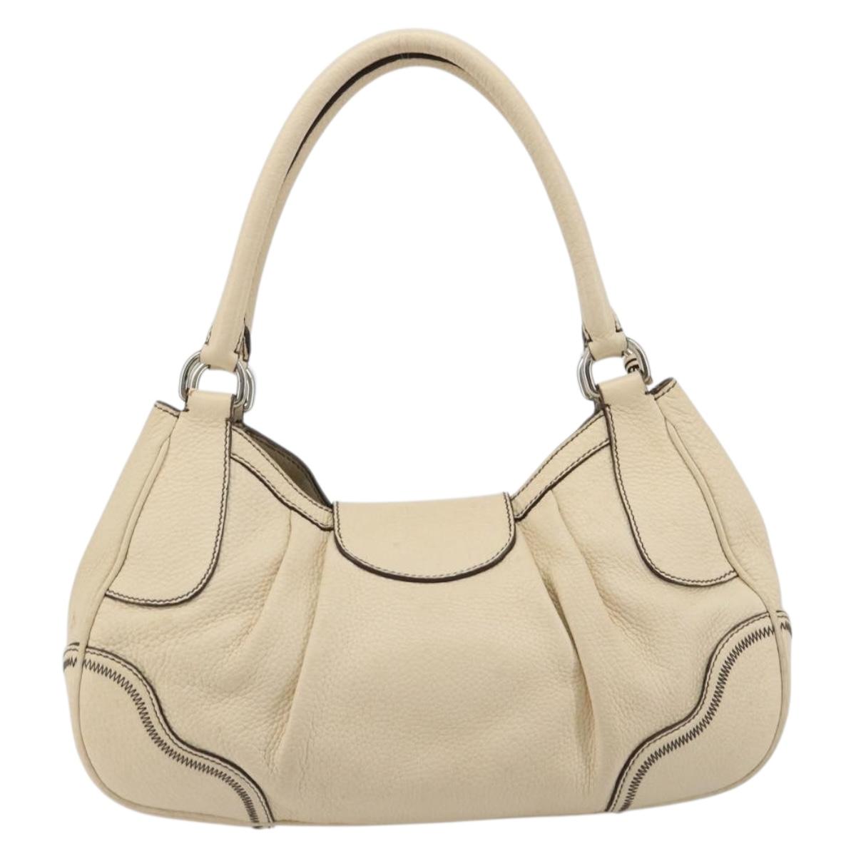 PRADA Hand Bag Leather Ivory Silver Auth ep14770A
