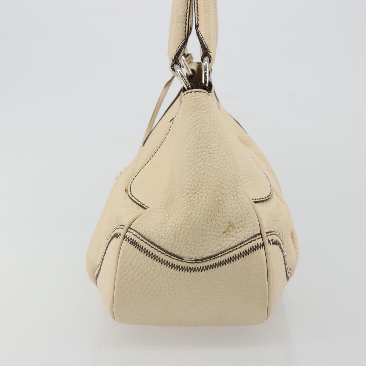 PRADA Hand Bag Leather Ivory Silver Auth ep14770A