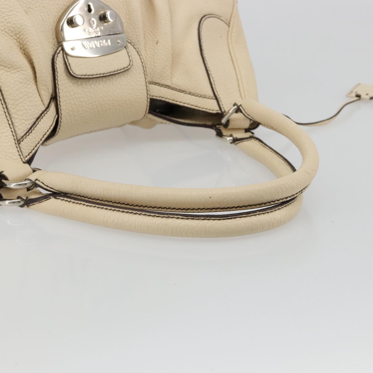 PRADA Hand Bag Leather Ivory Silver Auth ep14770A