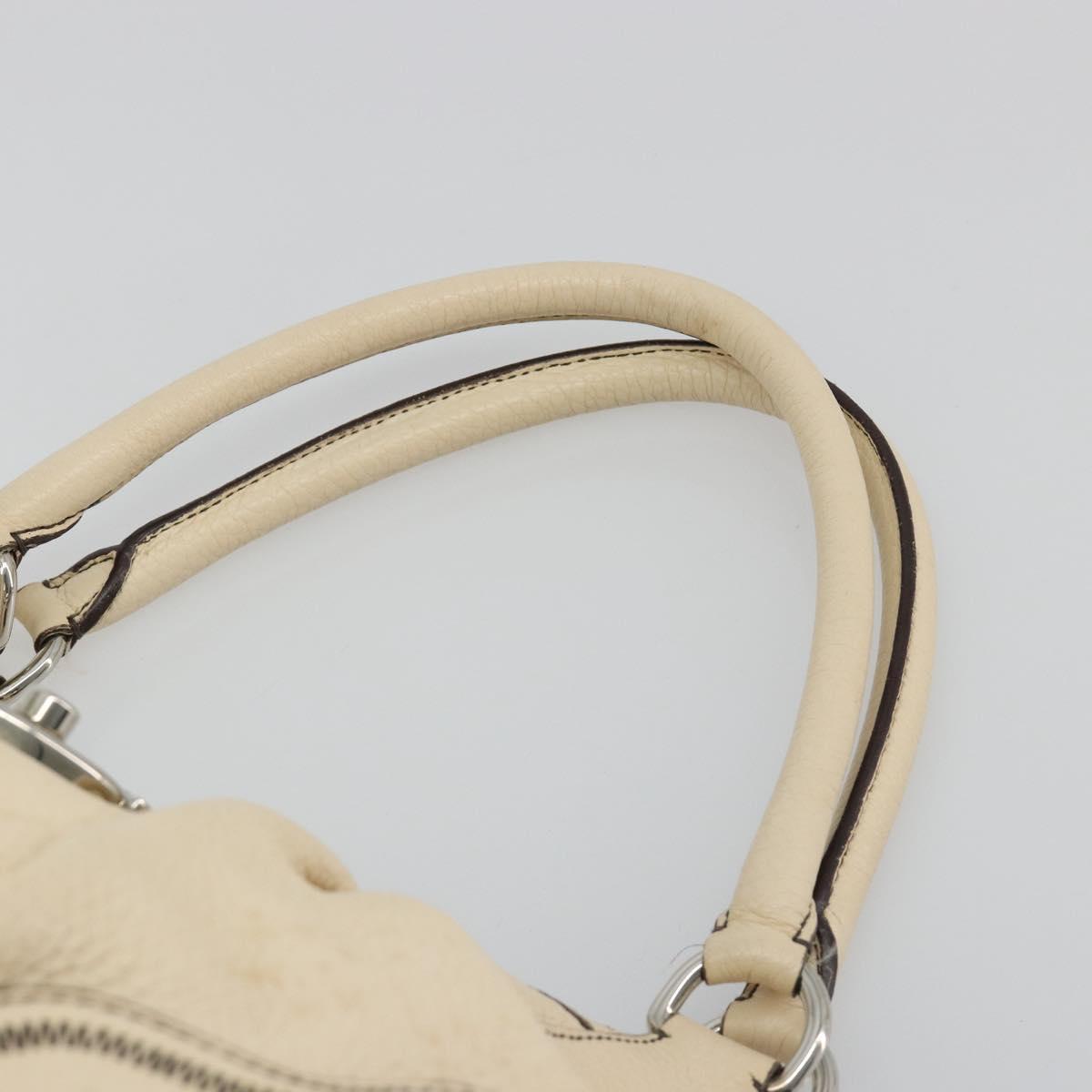 PRADA Hand Bag Leather Ivory Silver Auth ep14770A