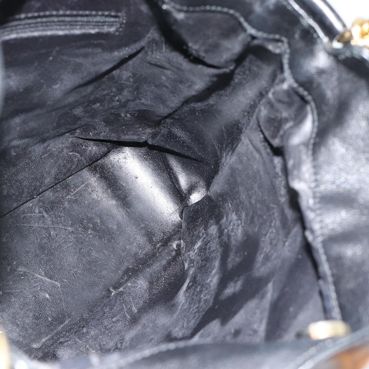 GUCCI Bamboo Hand Bag Leather 2way Black Gold 001 1638 Auth ep14771