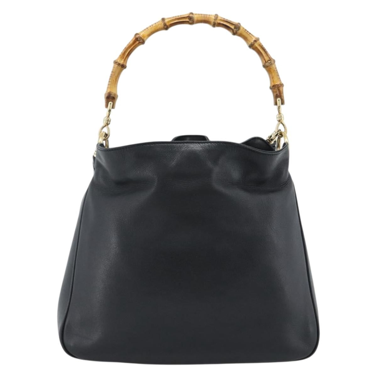 GUCCI Bamboo Hand Bag Leather 2way Black Gold 001 1638 Auth ep14771