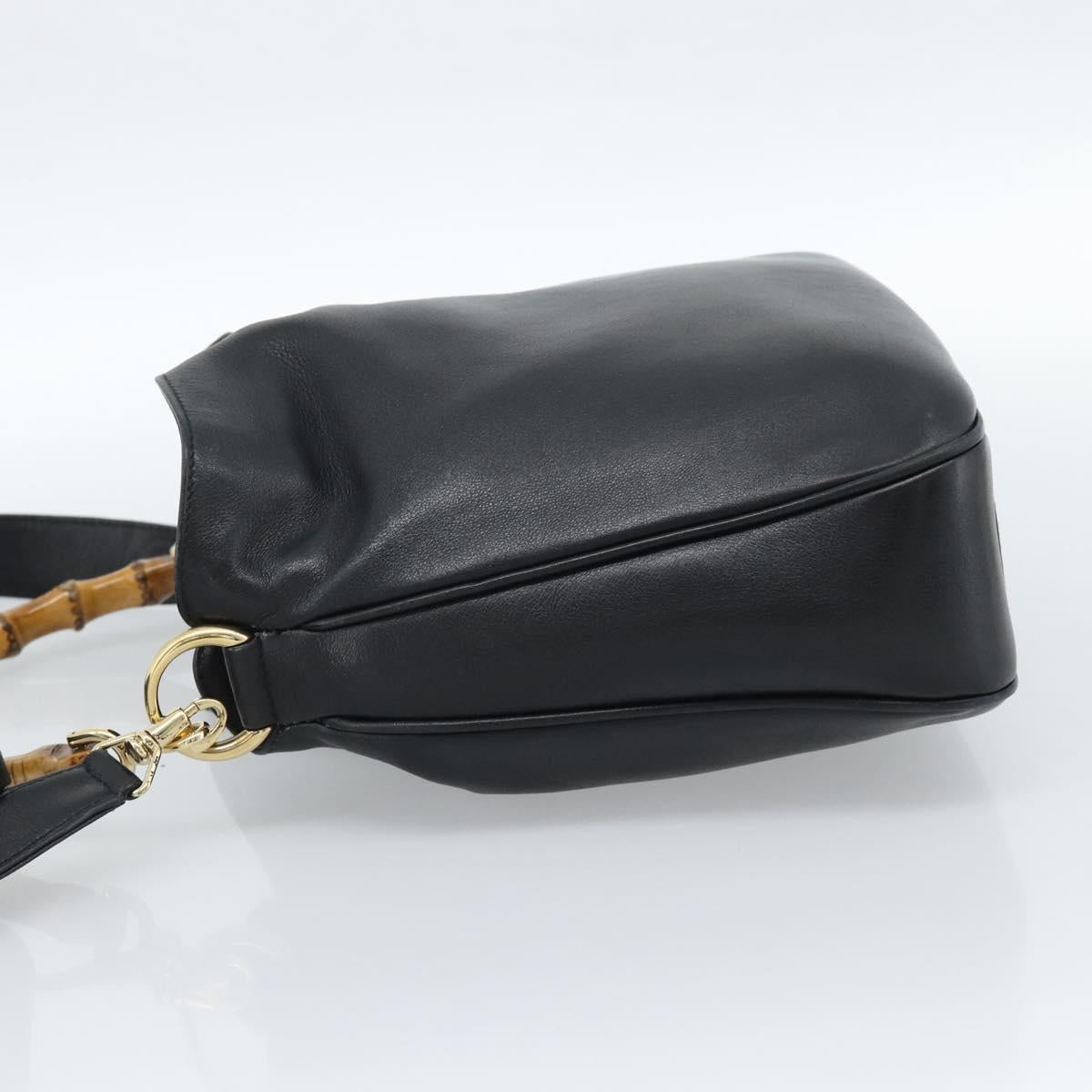 GUCCI Bamboo Hand Bag Leather 2way Black Gold 001 1638 Auth ep14771