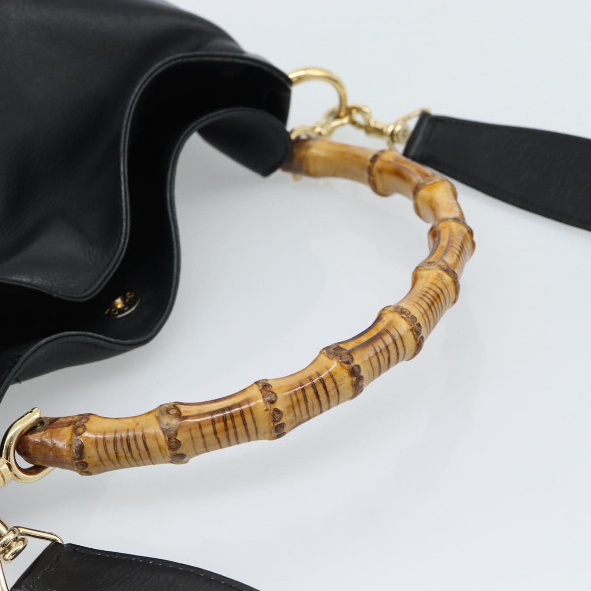 GUCCI Bamboo Hand Bag Leather 2way Black Gold 001 1638 Auth ep14771