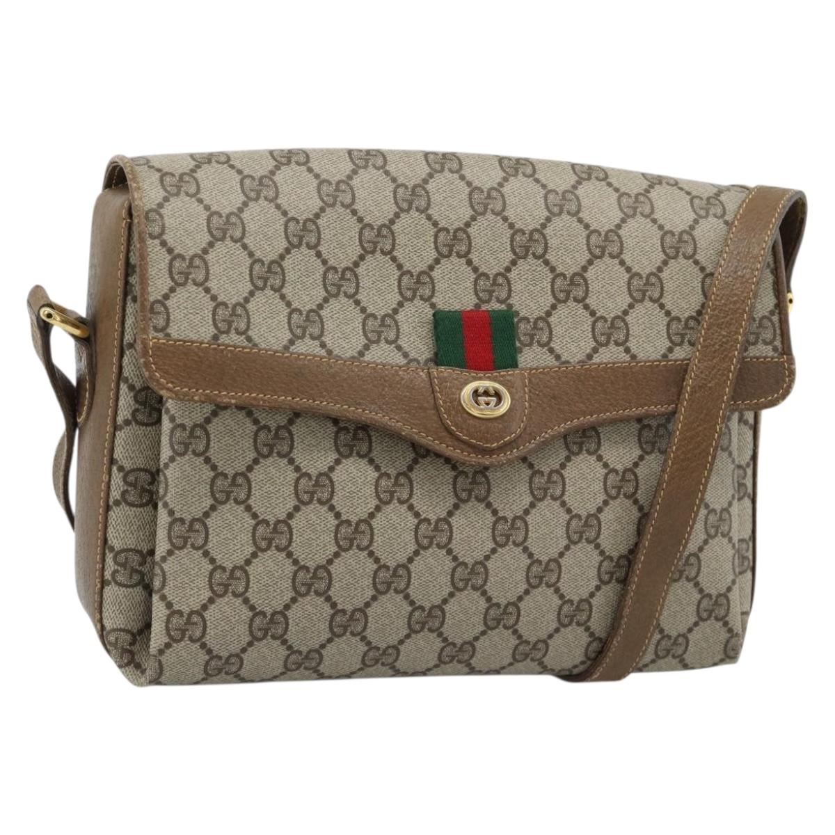 GUCCI GG Supreme Web Sherry Line Bag PVC Beige Gold 904 02 084 Auth ep14773