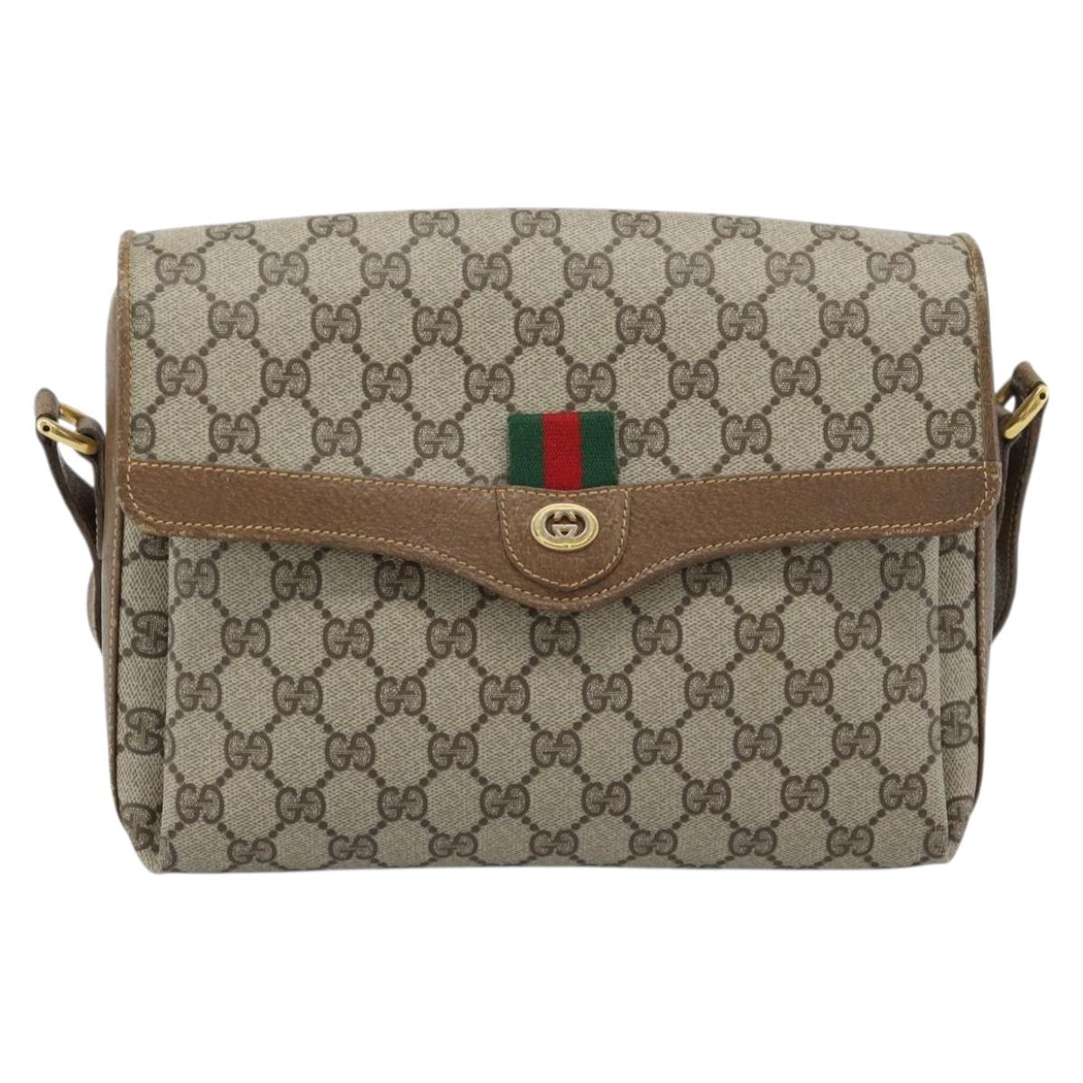 GUCCI GG Supreme Web Sherry Line Bag PVC Beige Gold 904 02 084 Auth ep14773