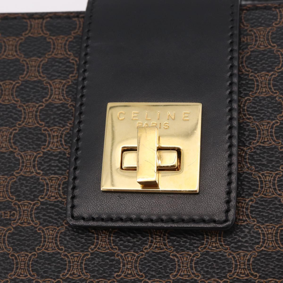 CELINE Macadam Canvas Shoulder Bag PVC Leather Black Gold Auth ep14777