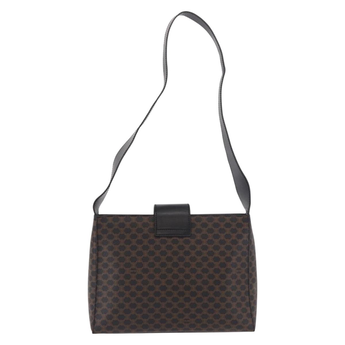 CELINE Macadam Canvas Shoulder Bag PVC Leather Black Gold Auth ep14777