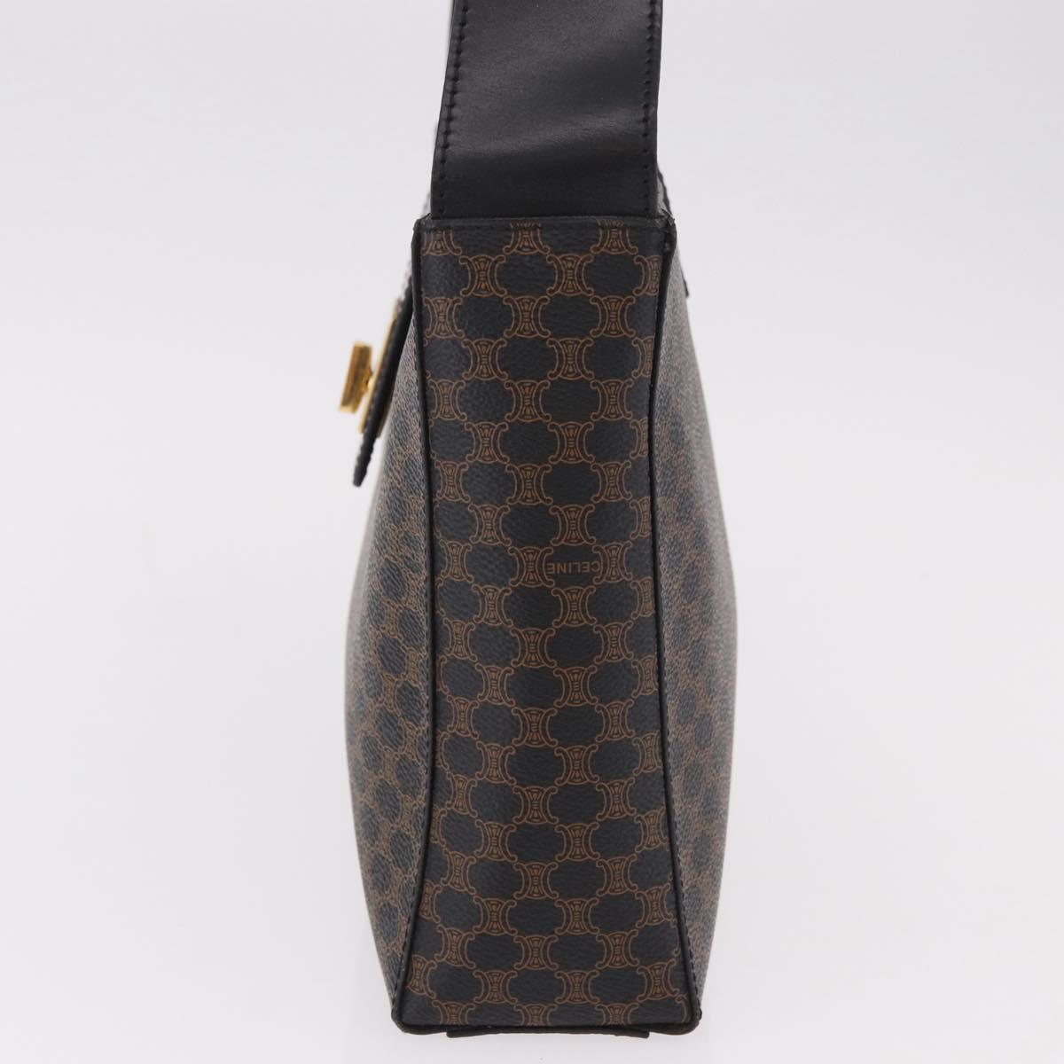 CELINE Macadam Canvas Shoulder Bag PVC Leather Black Gold Auth ep14777
