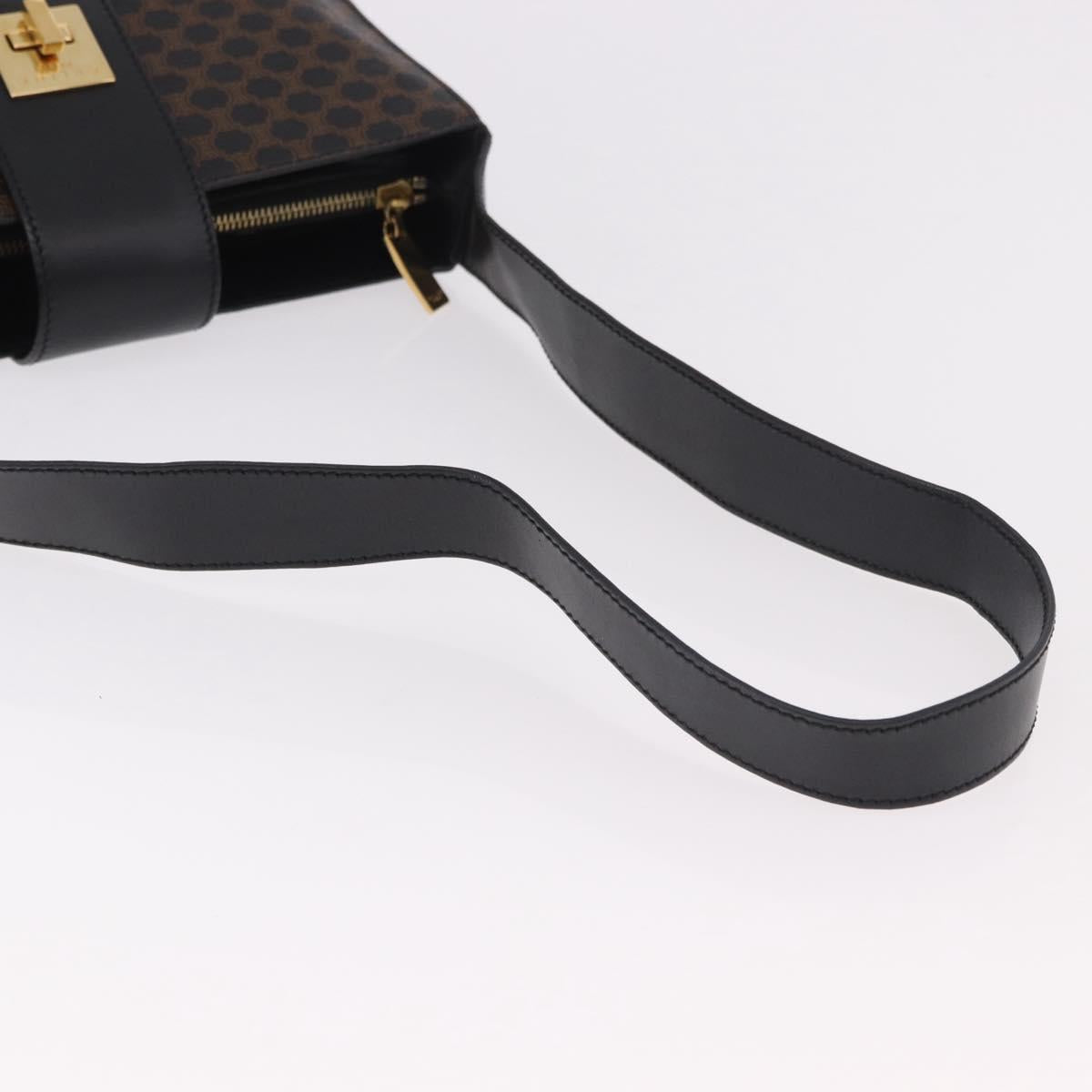 CELINE Macadam Canvas Shoulder Bag PVC Leather Black Gold Auth ep14777