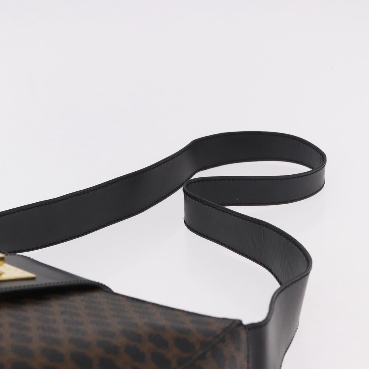 CELINE Macadam Canvas Shoulder Bag PVC Leather Black Gold Auth ep14777