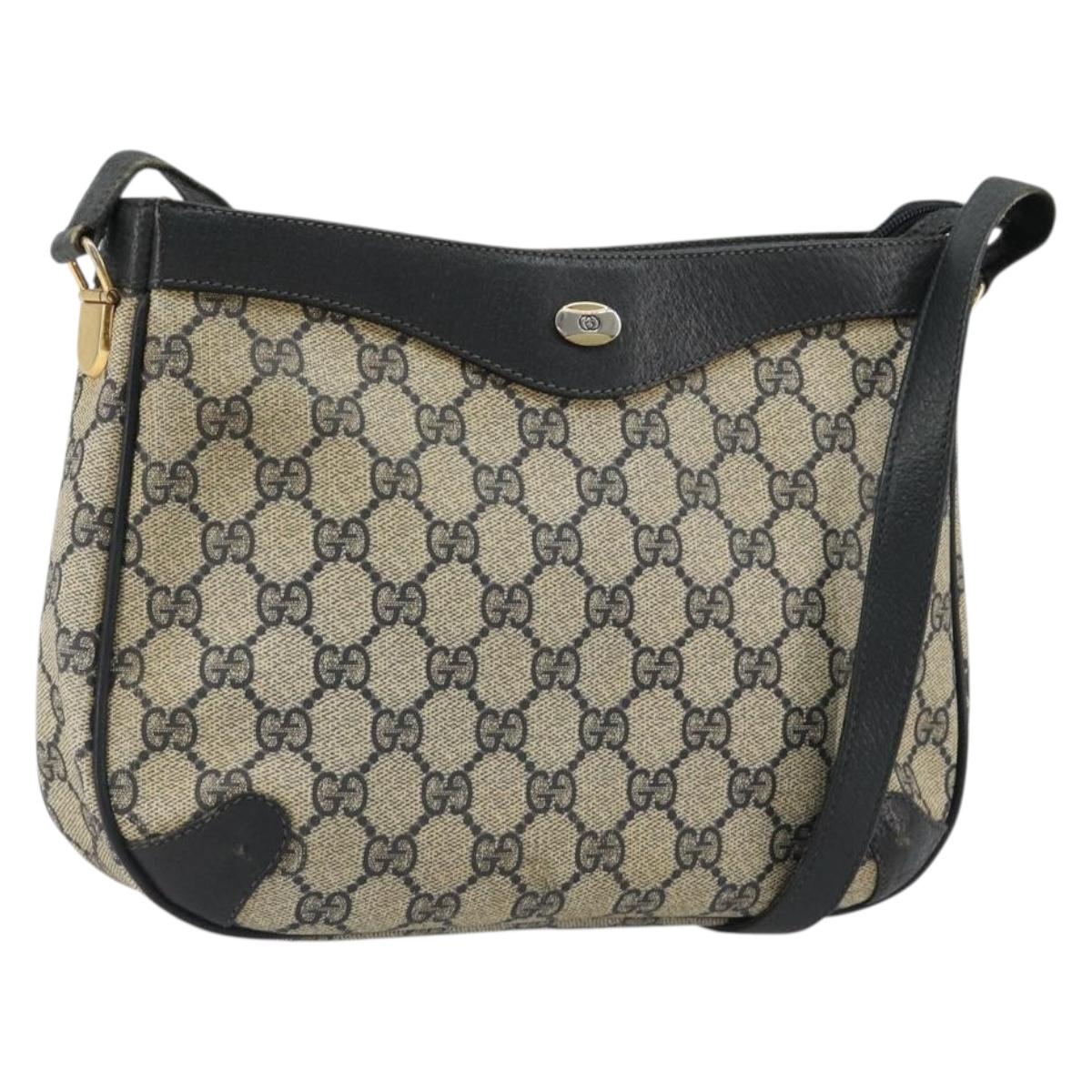 GUCCI GG Supreme Shoulder Bag PVC Navy Gold Auth ep14778