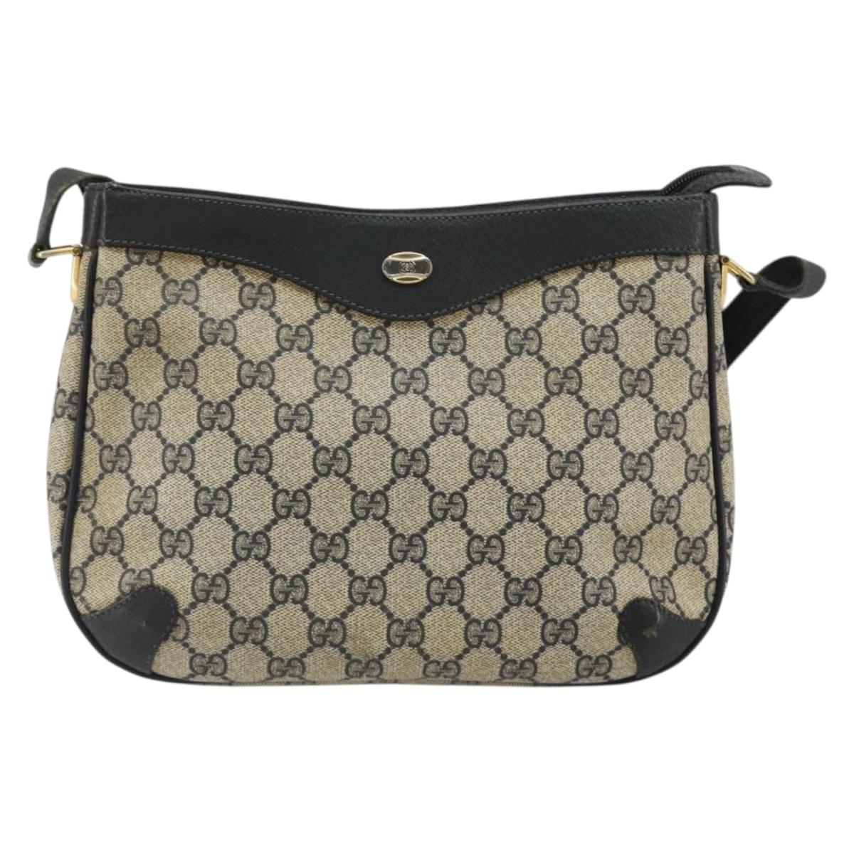 GUCCI GG Supreme Shoulder Bag PVC Navy Gold Auth ep14778