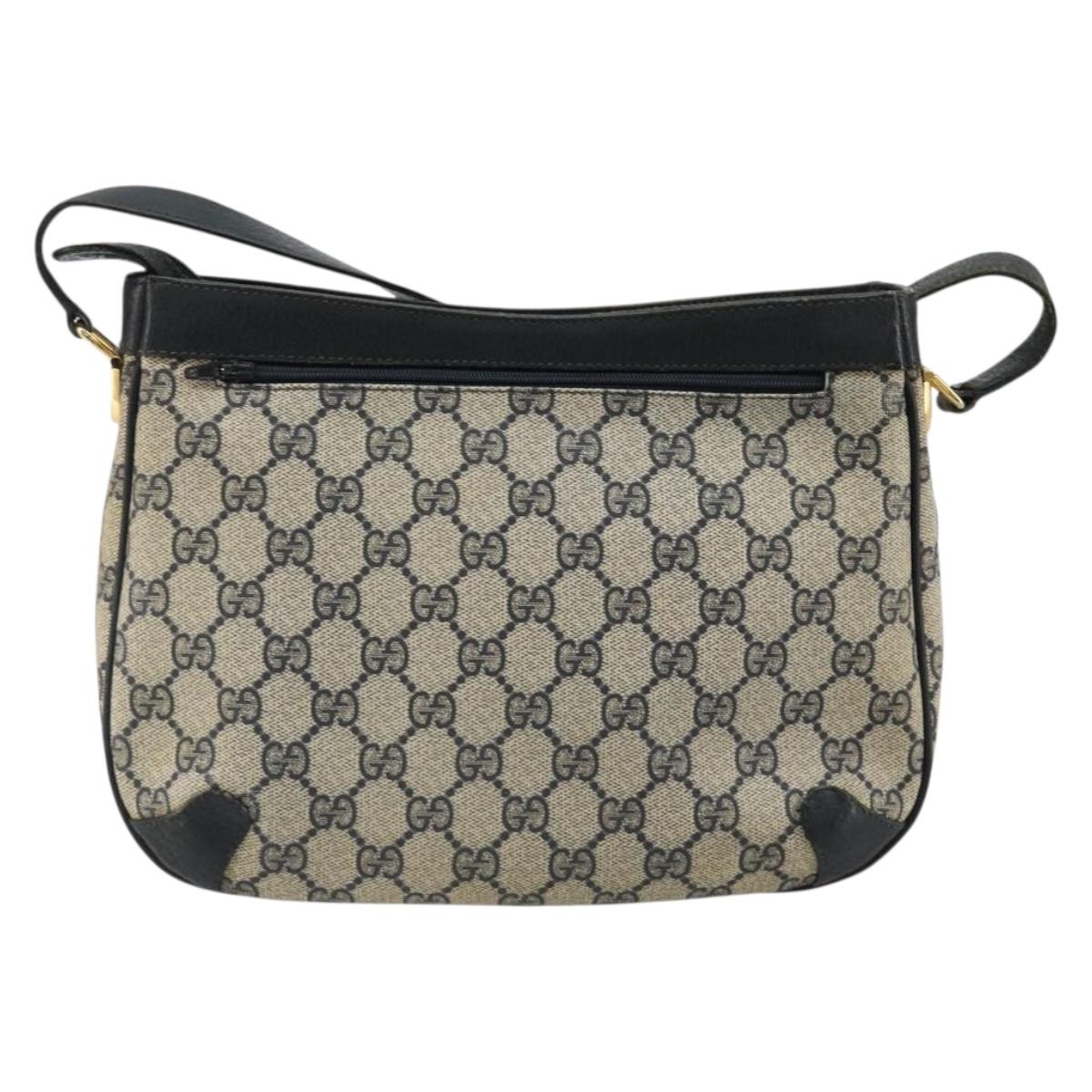 GUCCI GG Supreme Shoulder Bag PVC Navy Gold Auth ep14778