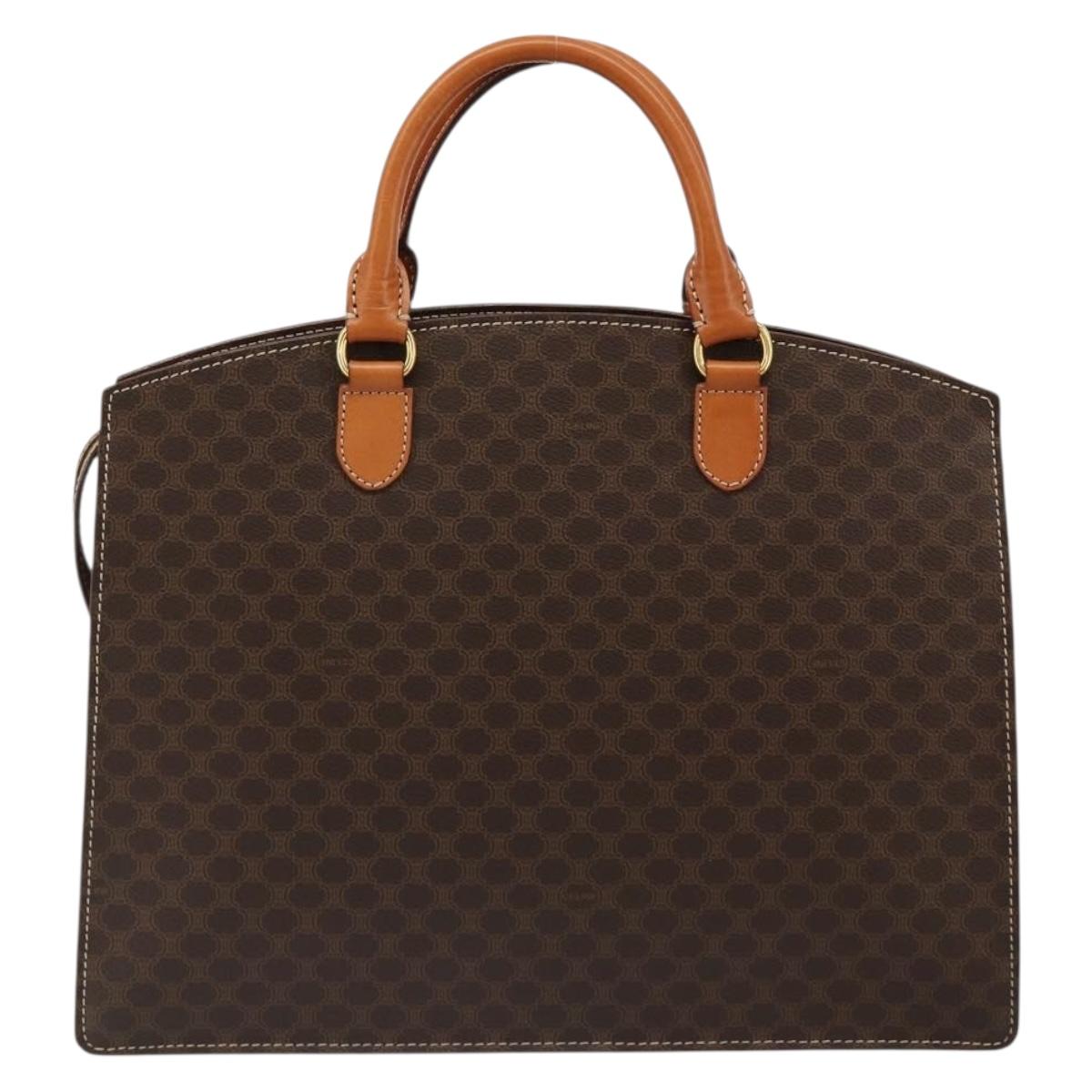 CELINE Macadam Canvas Hand Bag PVC Leather Brown Gold Auth ep14779
