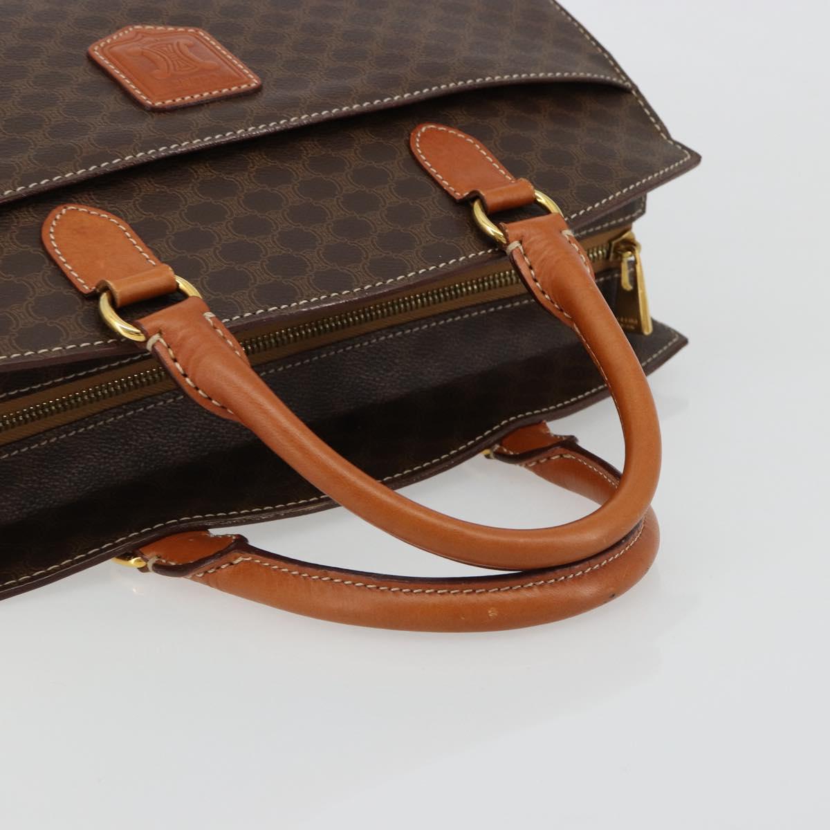 CELINE Macadam Canvas Hand Bag PVC Leather Brown Gold Auth ep14779