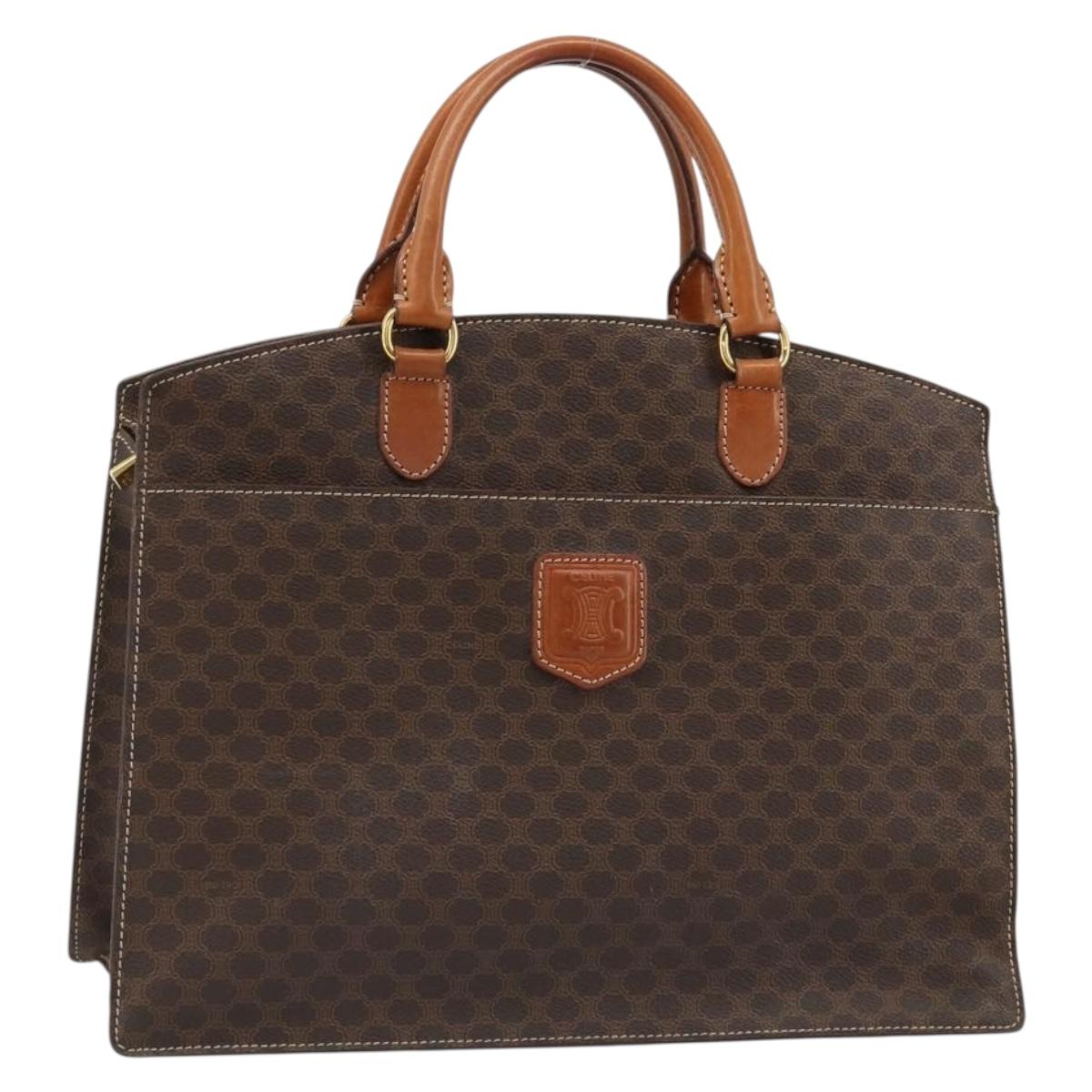 CELINE Macadam Canvas Hand Bag PVC Leather Brown Gold Auth ep14780