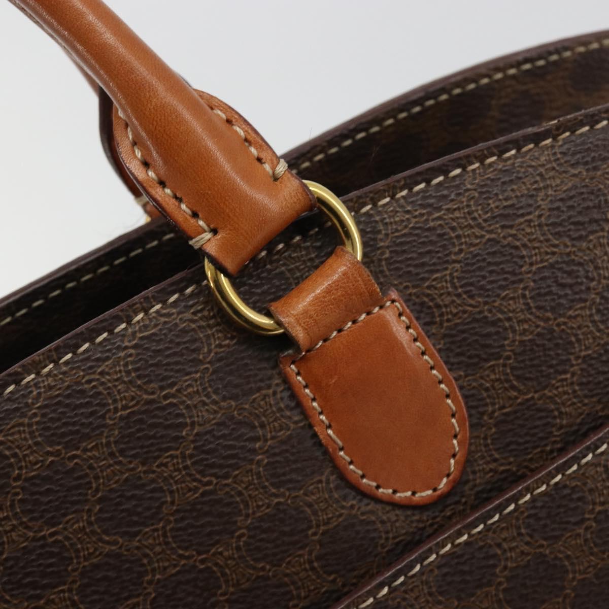 CELINE Macadam Canvas Hand Bag PVC Leather Brown Gold Auth ep14780