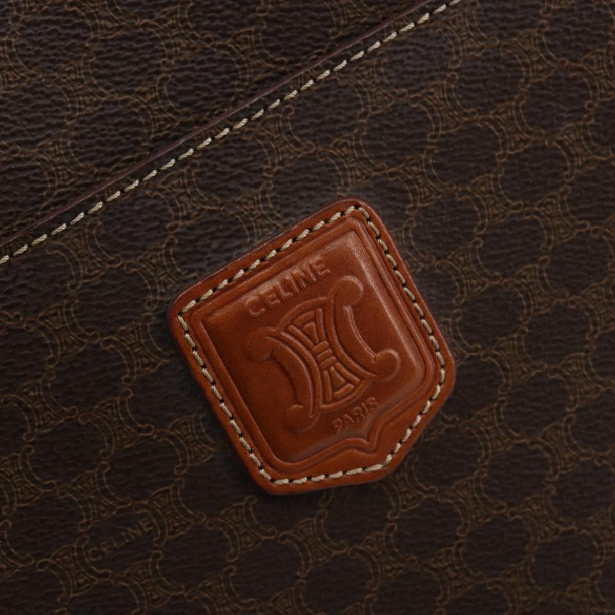CELINE Macadam Canvas Hand Bag PVC Leather Brown Gold Auth ep14780