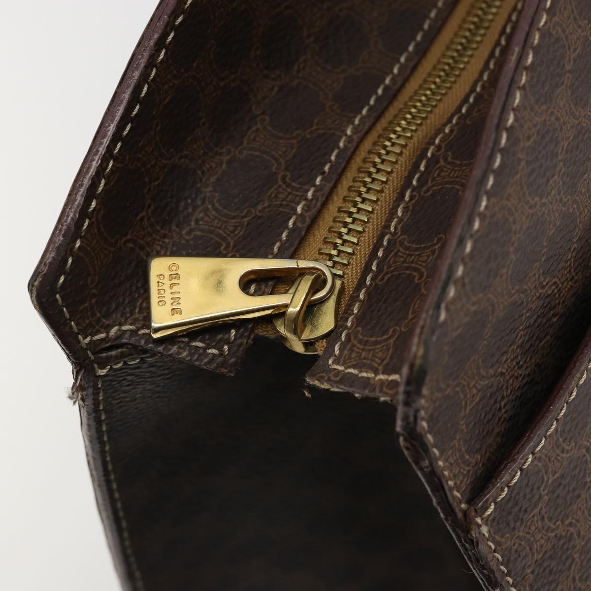 CELINE Macadam Canvas Hand Bag PVC Leather Brown Gold Auth ep14780