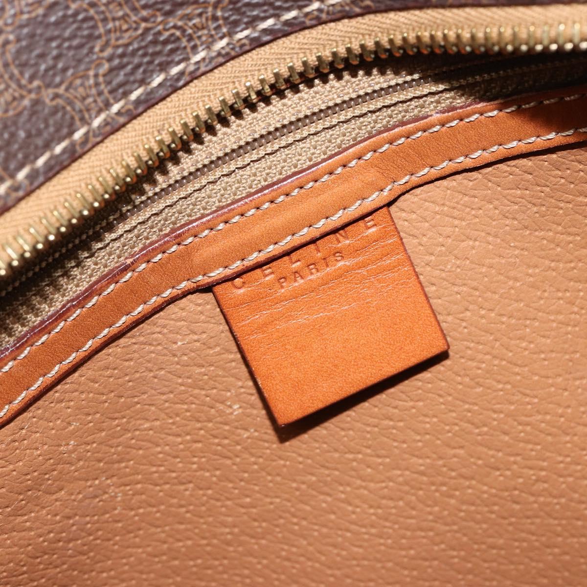 CELINE Macadam Canvas Hand Bag PVC Leather Brown Gold Auth ep14780