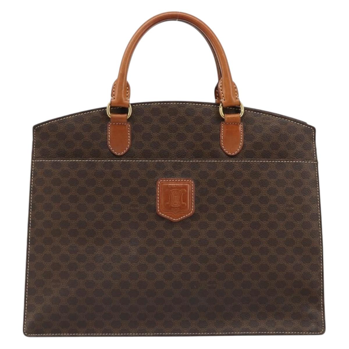 CELINE Macadam Canvas Hand Bag PVC Leather Brown Gold Auth ep14780