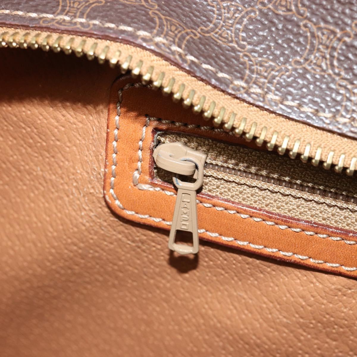 CELINE Macadam Canvas Hand Bag PVC Leather Brown Gold Auth ep14780