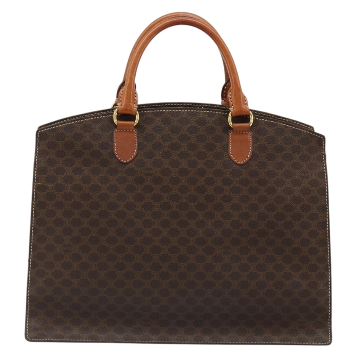 CELINE Macadam Canvas Hand Bag PVC Leather Brown Gold Auth ep14780