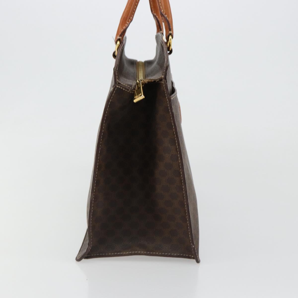 CELINE Macadam Canvas Hand Bag PVC Leather Brown Gold Auth ep14780