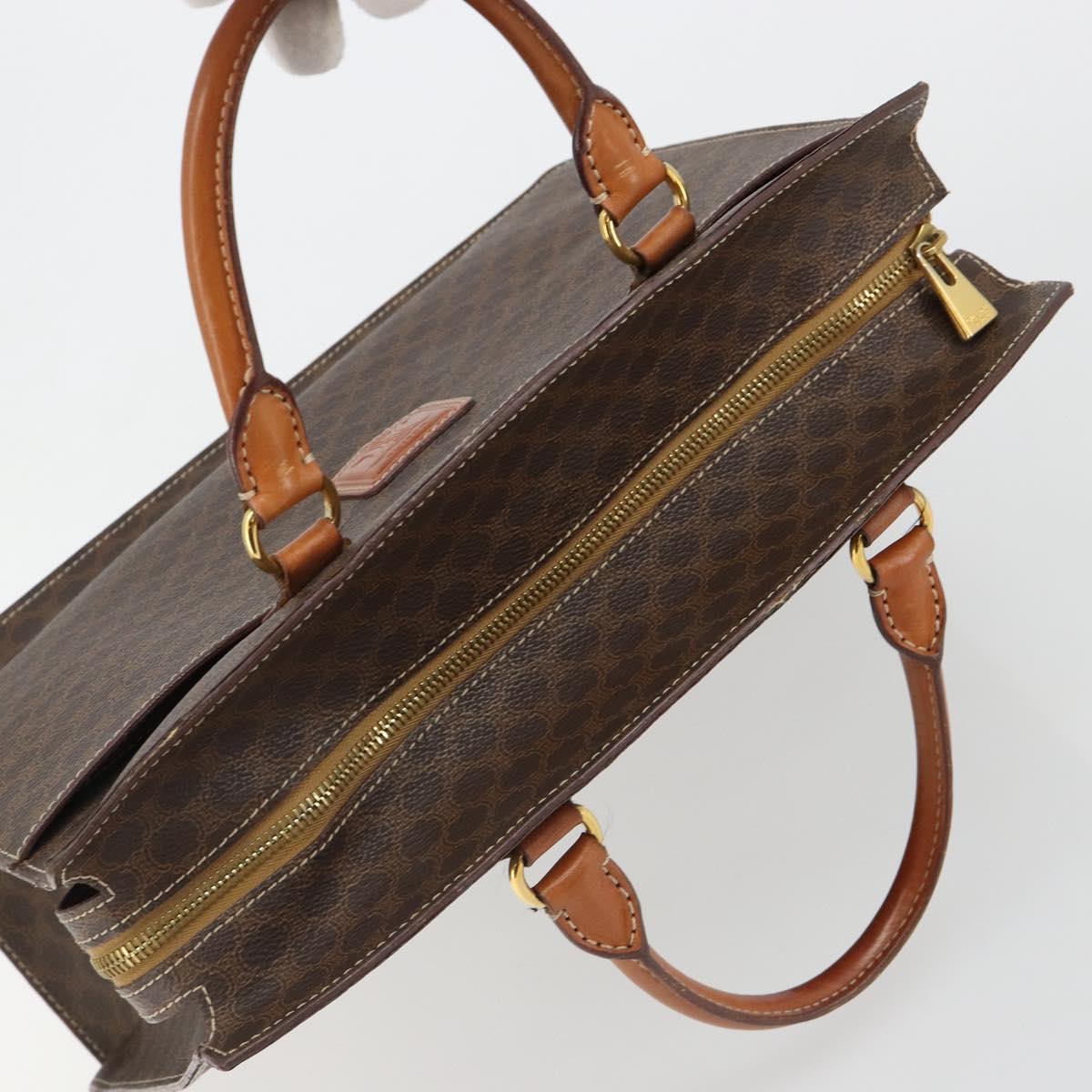 CELINE Macadam Canvas Hand Bag PVC Leather Brown Gold Auth ep14780