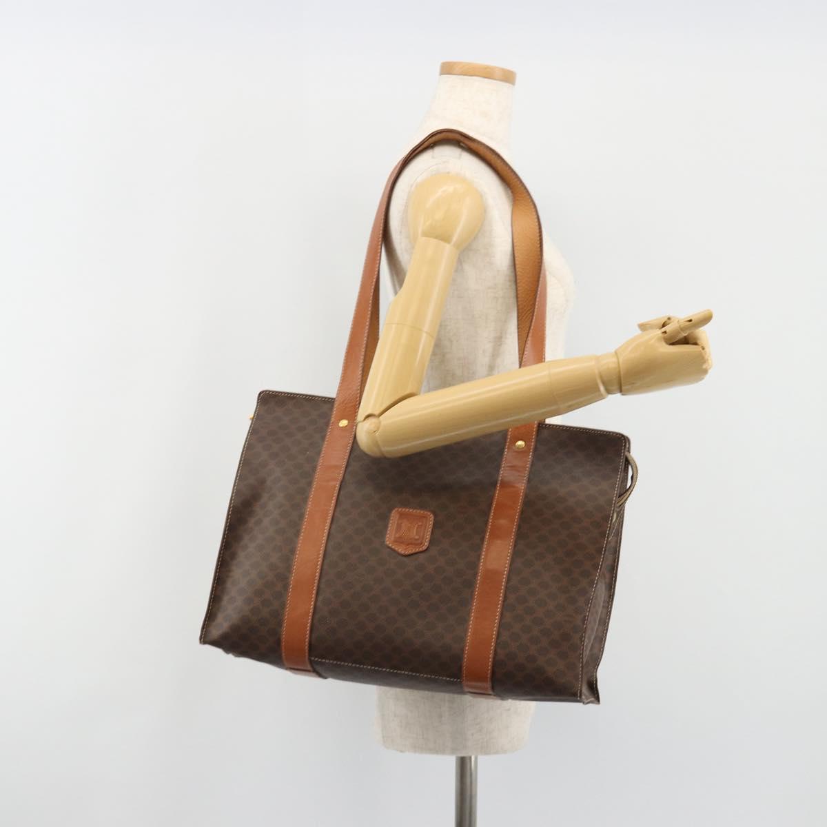 CELINE Macadam Canvas Tote Bag PVC Leather Brown Gold Auth ep14781