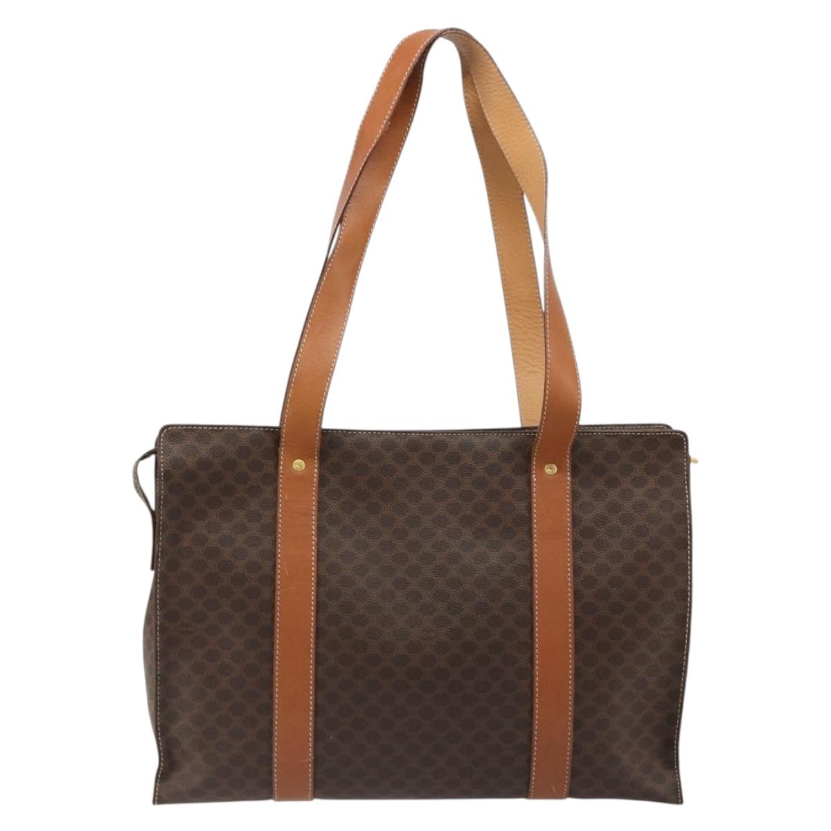 CELINE Macadam Canvas Tote Bag PVC Leather Brown Gold Auth ep14781