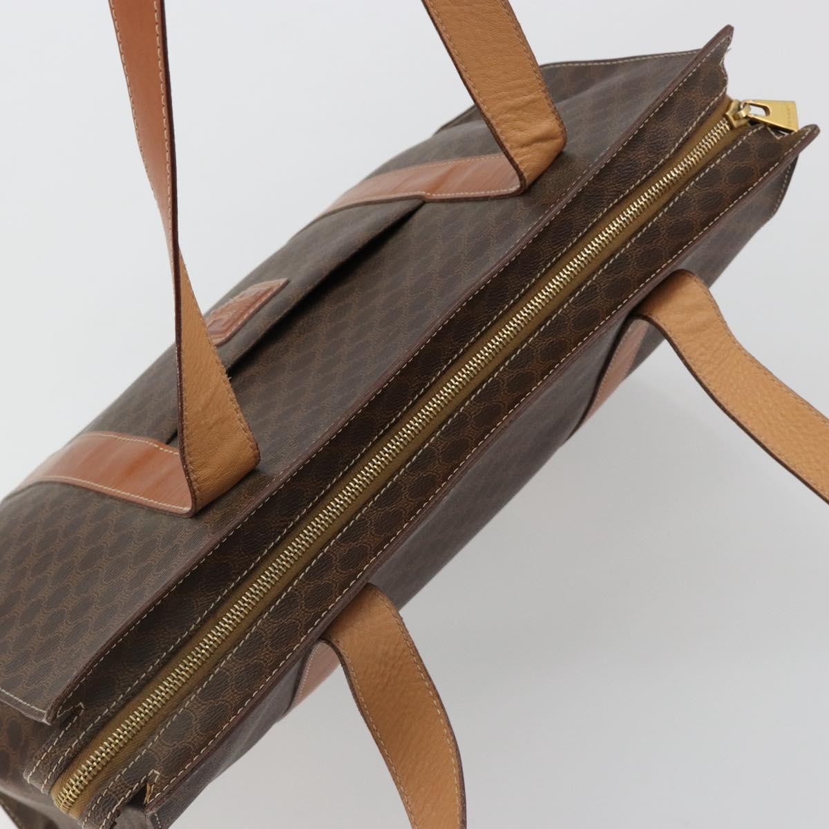 CELINE Macadam Canvas Tote Bag PVC Leather Brown Gold Auth ep14781