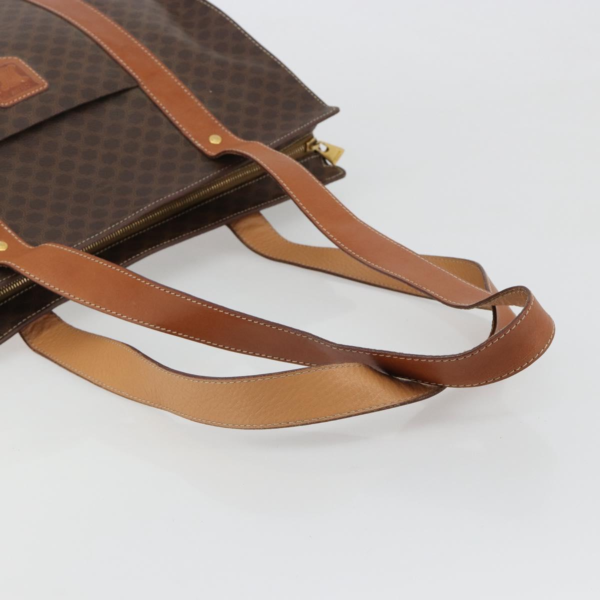 CELINE Macadam Canvas Tote Bag PVC Leather Brown Gold Auth ep14781