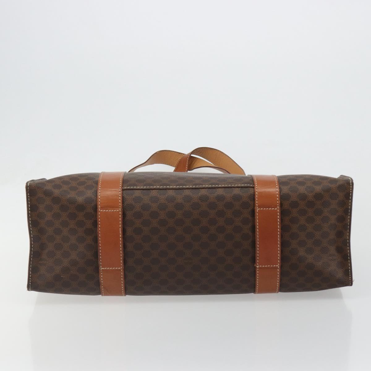 CELINE Macadam Canvas Tote Bag PVC Leather Brown Gold Auth ep14781