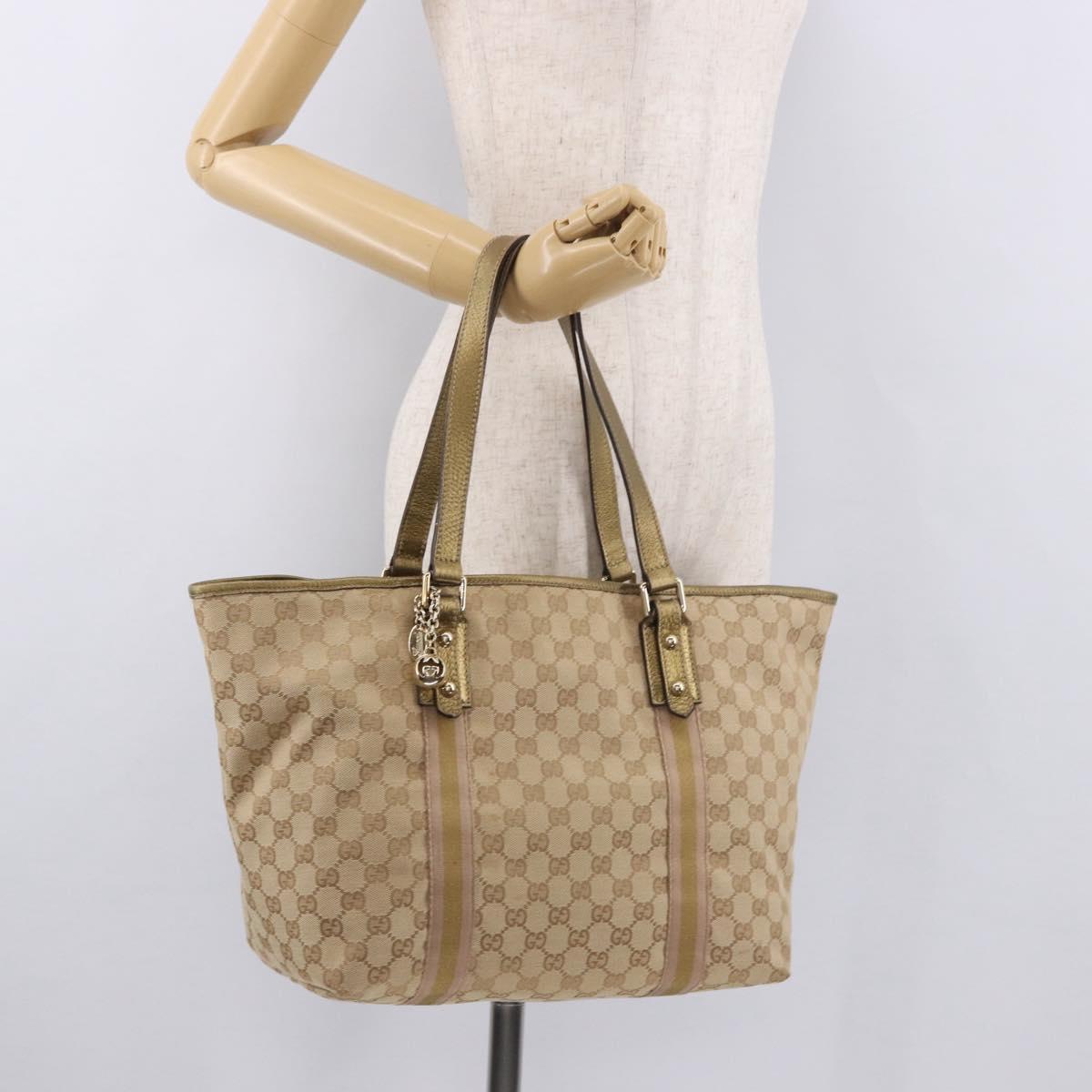 GUCCI GG Canvas Tote Bag Beige Gold 139260 Auth ep14785