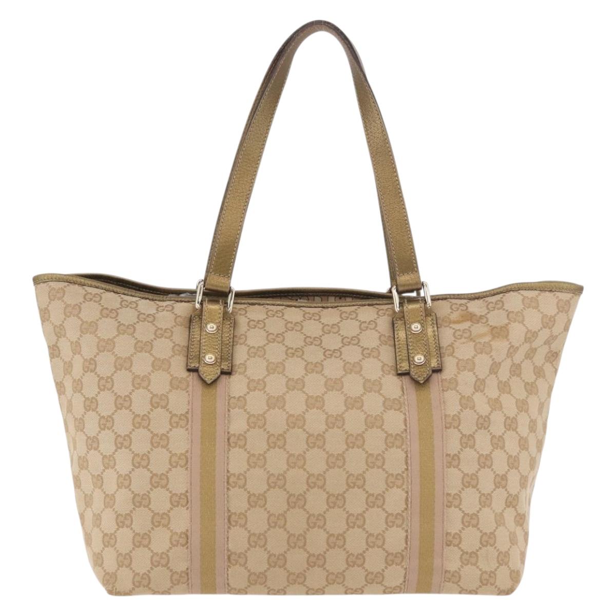 GUCCI GG Canvas Tote Bag Beige Gold 139260 Auth ep14785