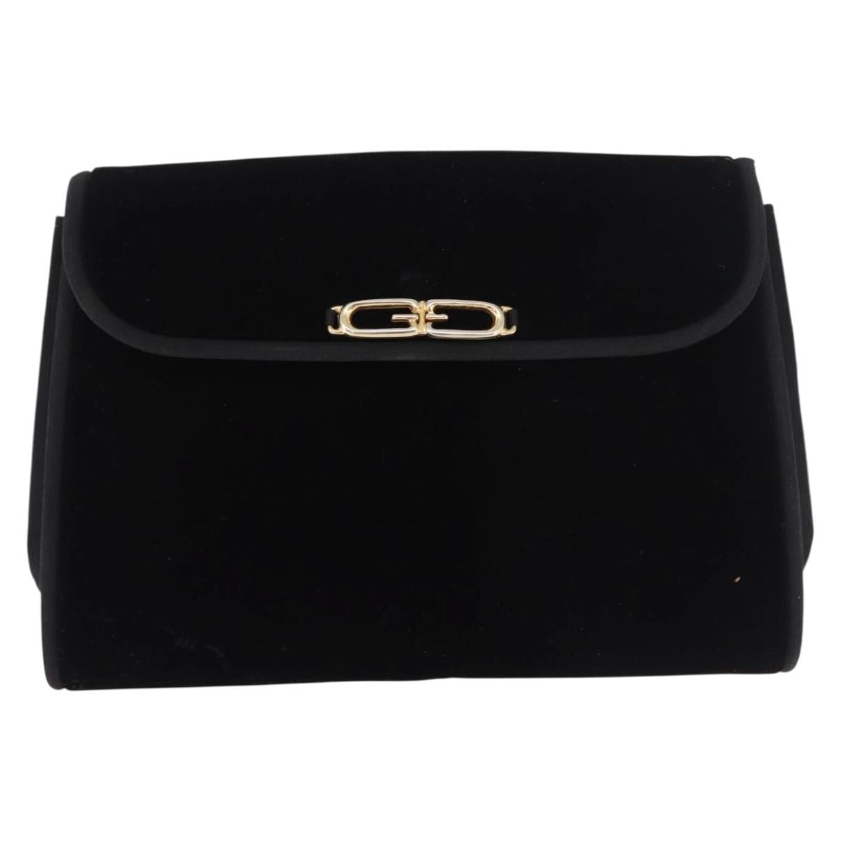 GUCCI Chain Shoulder Bag Velor Black Gold Auth ep14794