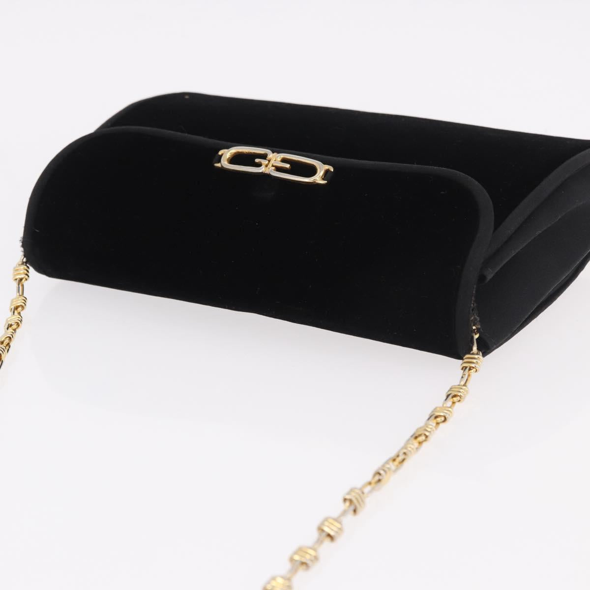 GUCCI Chain Shoulder Bag Velor Black Gold Auth ep14794