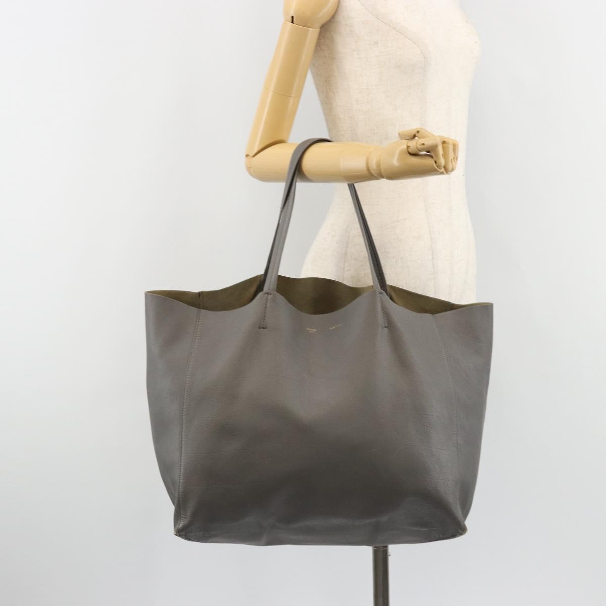 CELINE Horizontal Cabas Tote Bag Leather Gray Gold Auth ep14795