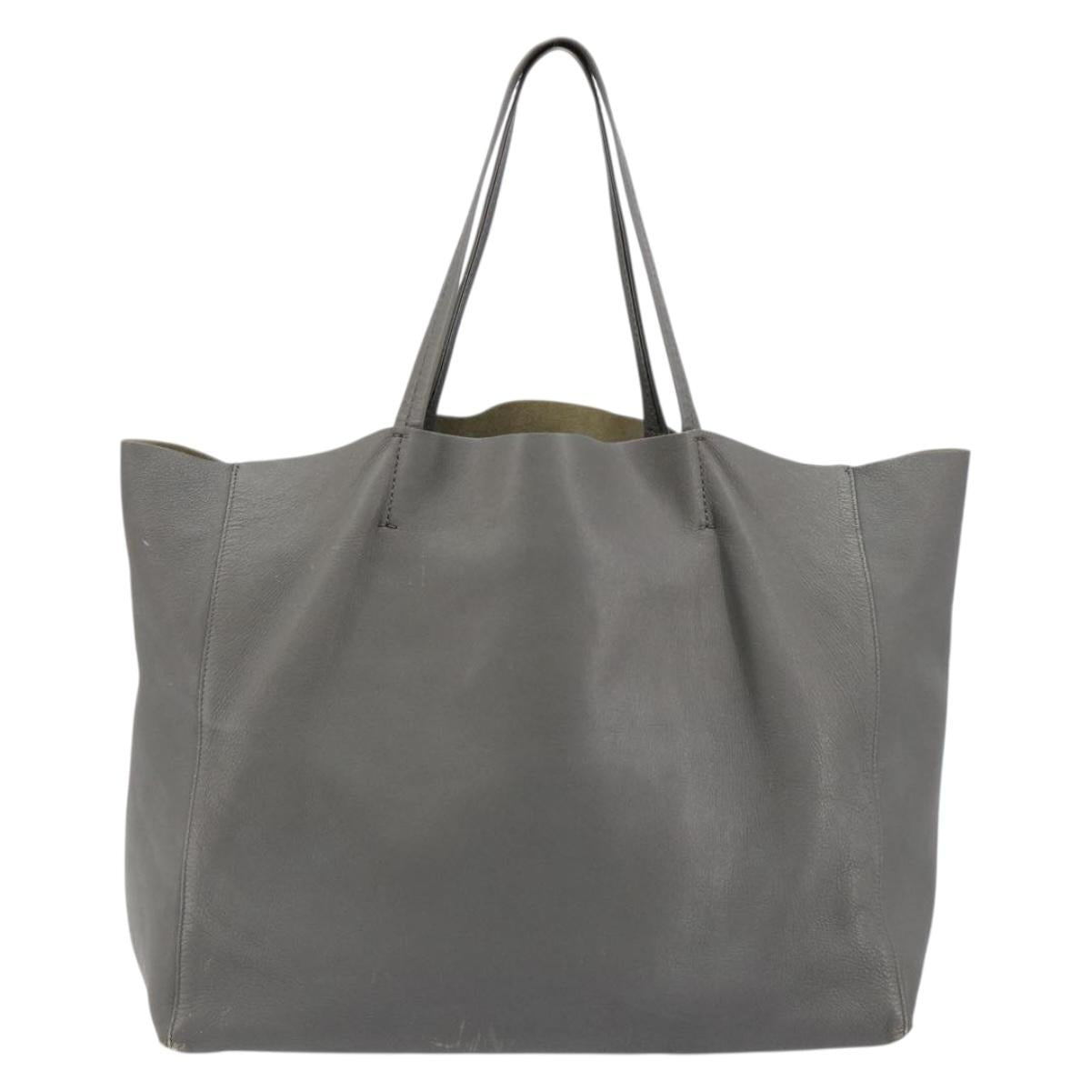 CELINE Horizontal Cabas Tote Bag Leather Gray Gold Auth ep14795