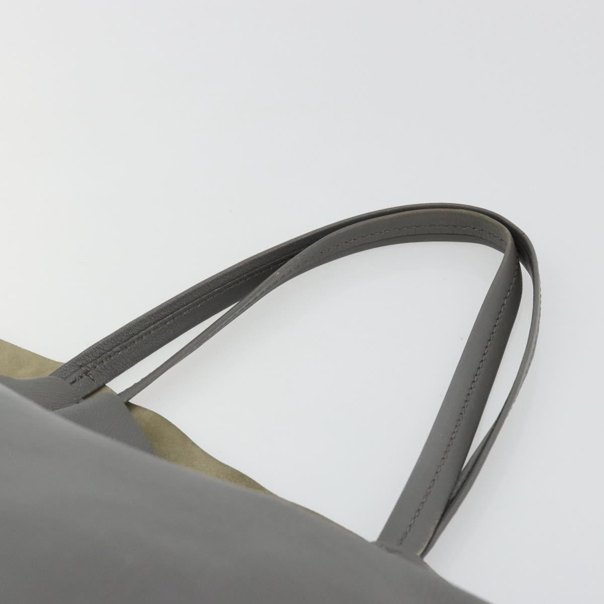 CELINE Horizontal Cabas Tote Bag Leather Gray Gold Auth ep14795