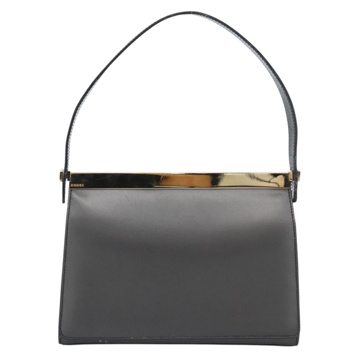 GUCCI Hand Bag Leather Gray Gold 001 2058 1928 0 Auth ep14800A